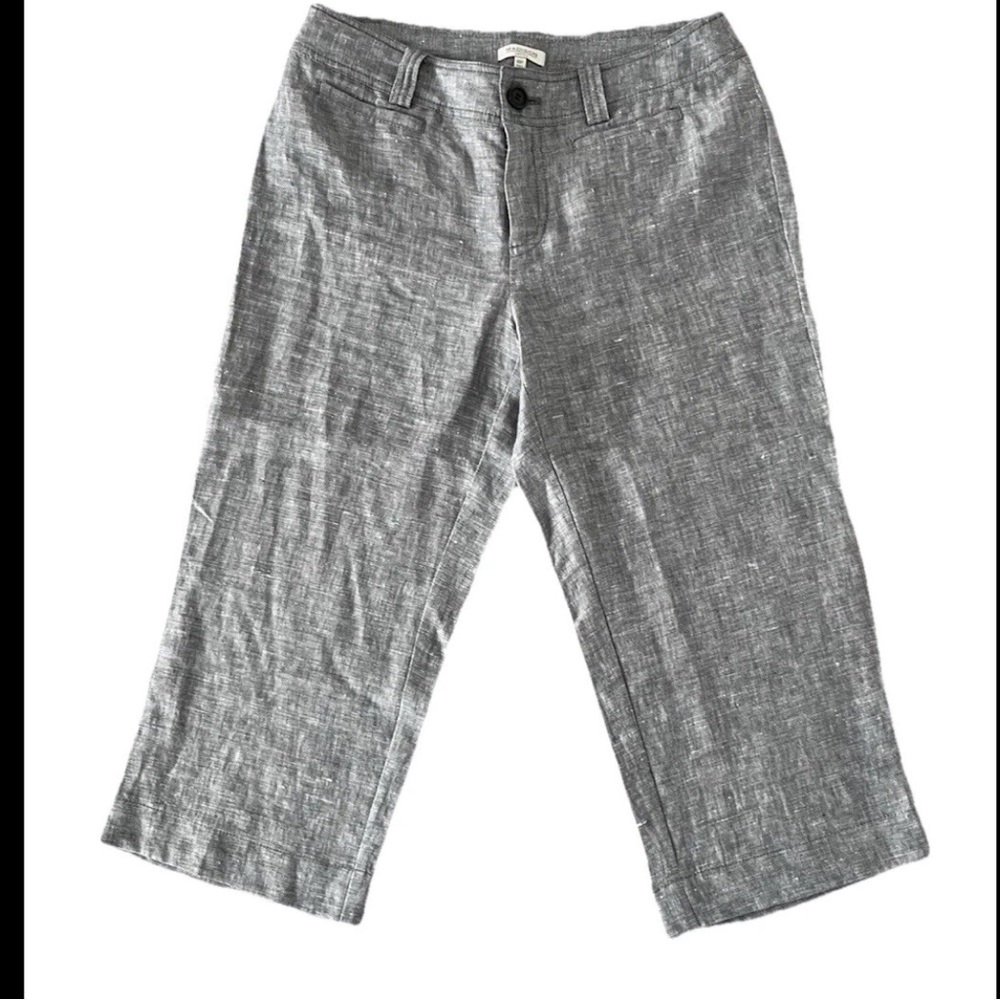 Madison Petite Size 8P White Gray Linen Cropped Pants Front & Back Pockets